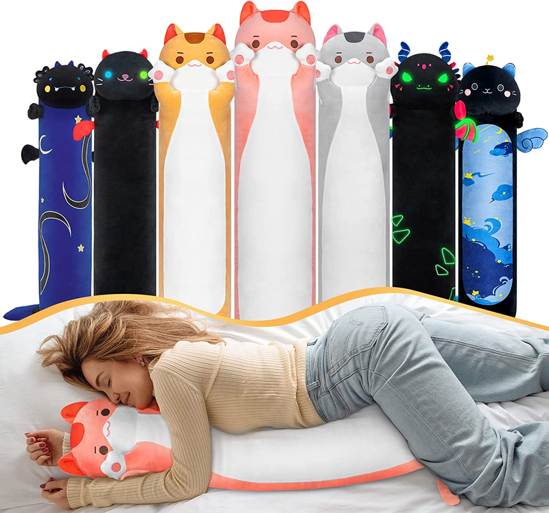 Long Cat Plush Kids Body Pillow, 36 Inch Cute Pink Cat Stuff