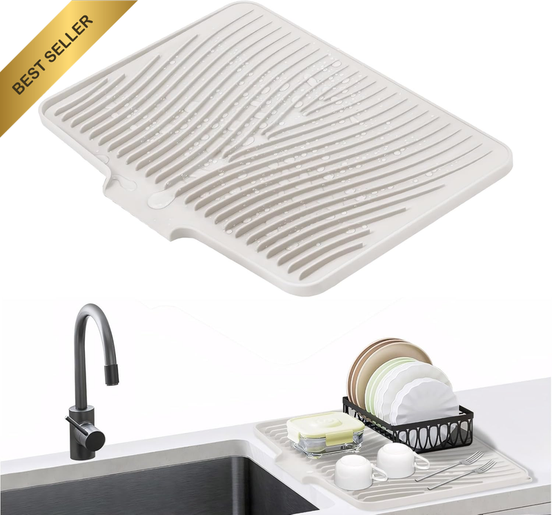Silicone Dish Drying Mat for Kitchen Counter 40X33Cm White | Suspended, Foldable