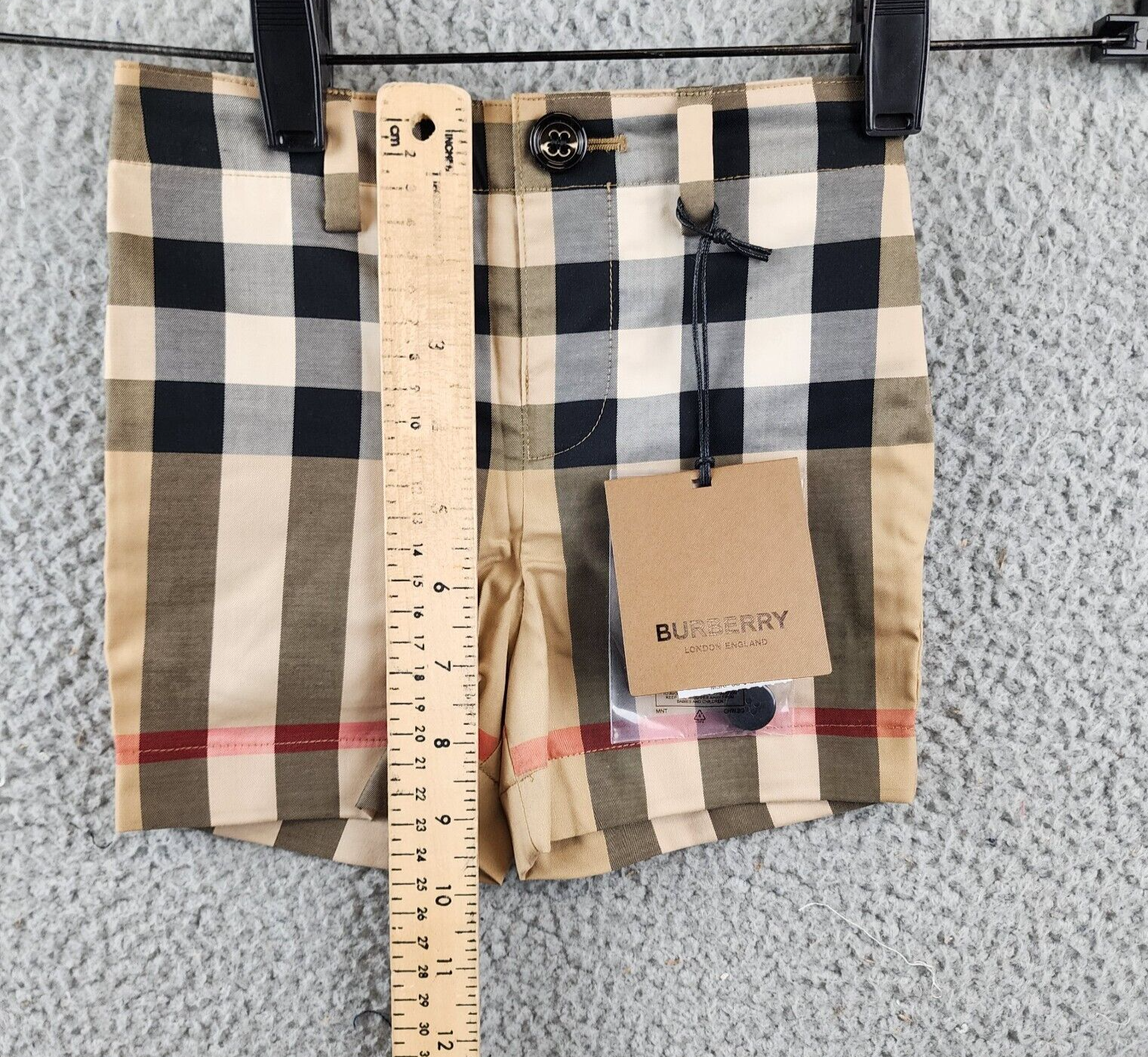 Burberry Royston Checked Stretch Shorts Baby Boys 12M Beige Multi Button Front - Picture 7 of 12