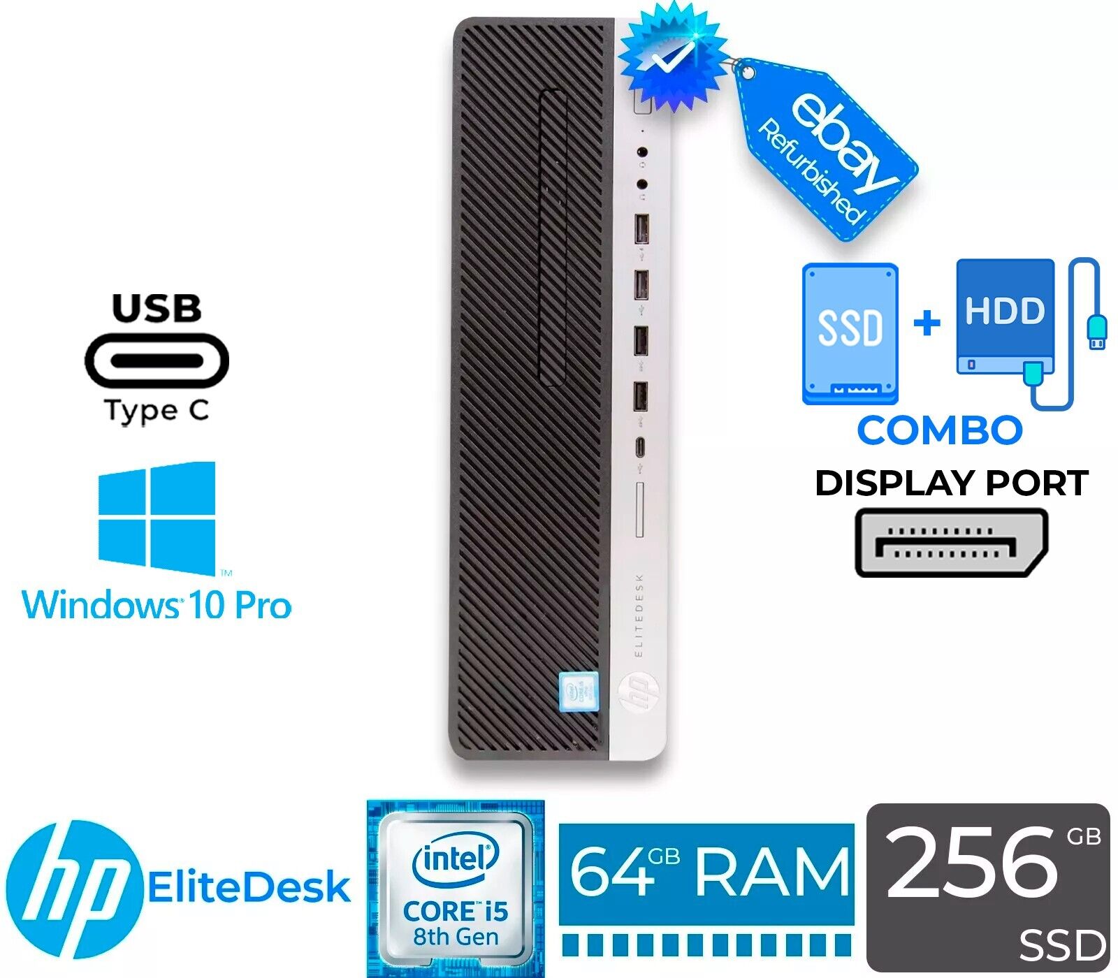 HP EliteDesk 800 G4 SFF Intel i5-8500 64GB RAM 256GB SSD+1TB HDD USB-C Win 10P | eBay HP EliteDesk 800 G4 SFF Intel i5-8500 64GB RAM 256GB SSD+1TB HDD USB-C Win 10P | eBay