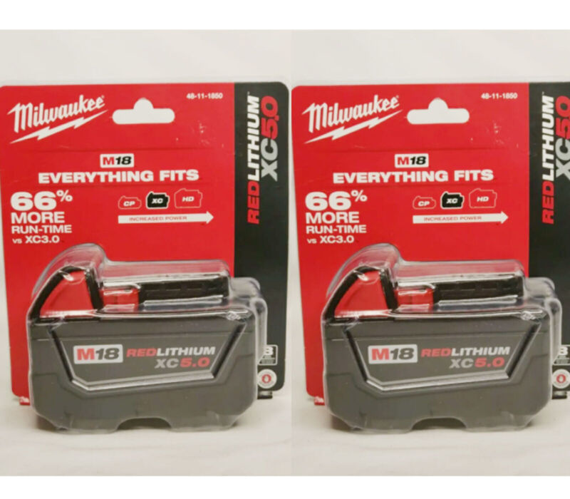2 Pack 18v Milwaukee 48-11-1850 5.0 Ah Batteries M18 Xc18  New Fast Shipping