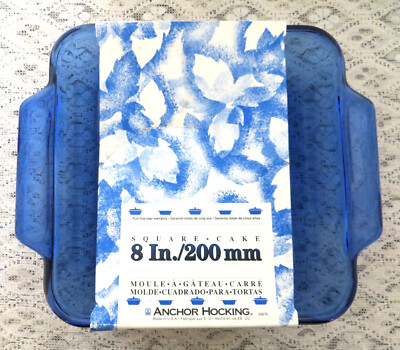 ANCHOR HOCKING COBALT BLUE GLASS BAKING  DISH 8'' x 8'' OVENWARE 2 Qt NEW/ Pkg USA