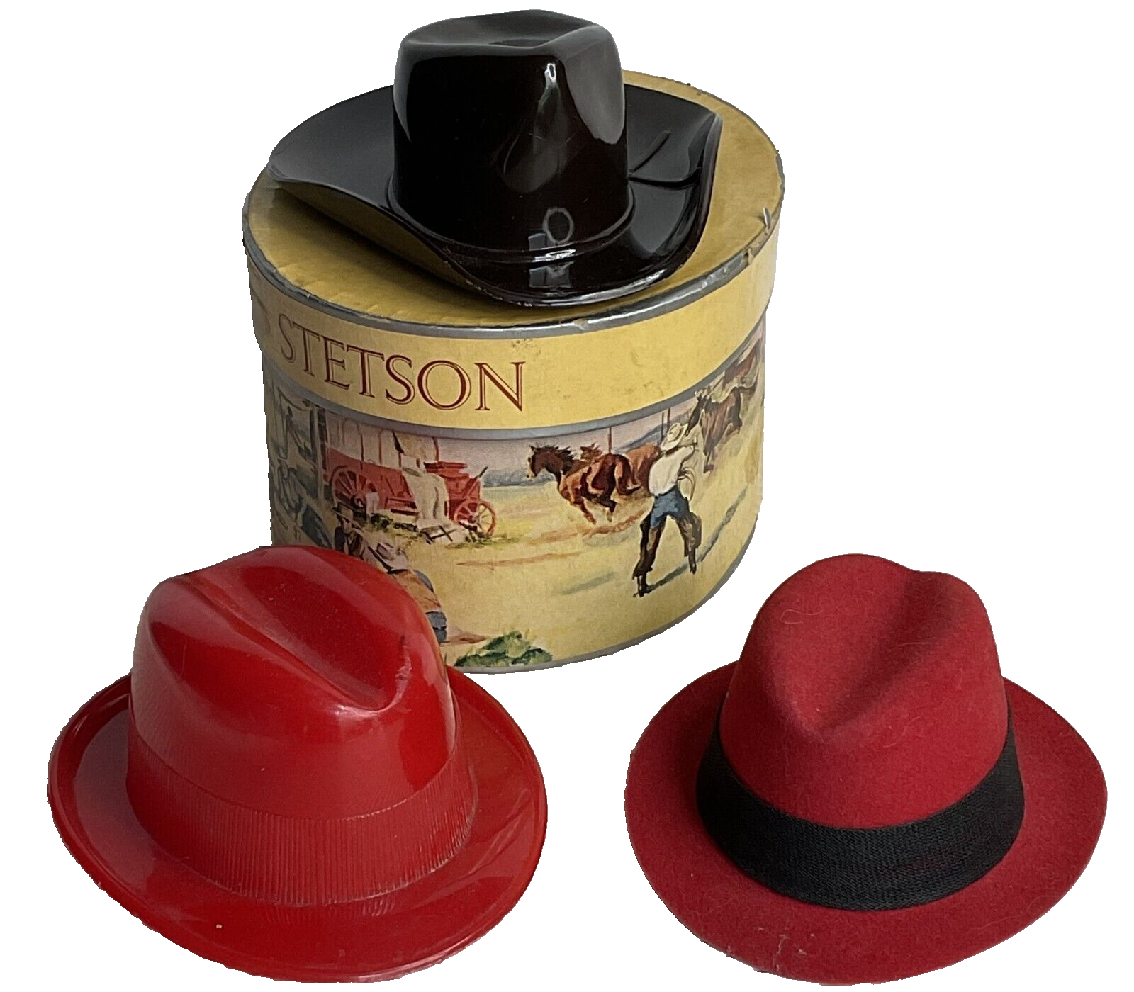 1950s Original Miniature Stetson Red & Brown Hats & Gift Certificate Hatbox | eBay 1950s Original Miniature Stetson Red & Brown Hats & Gift Certificate Hatbox | eBay