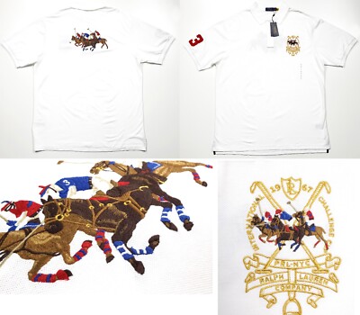 New POLO Ralph Lauren 2XB Triple Pony Mesh Polo White NWT Match Game Stampede