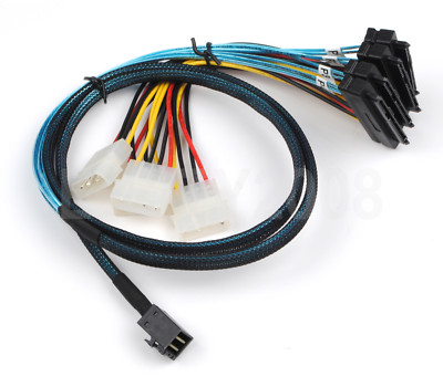 Mini SAS SFF-8643 to 4 SAS SFF-8482(29pin) Data Server Cable with IDE Power US
