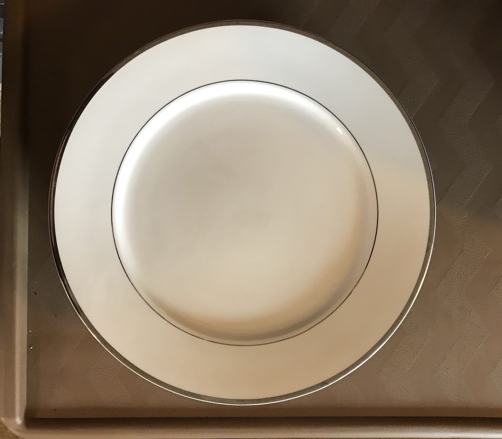 7 INTERNATIONAL SILVER CO WHITE SILVER PLATINUM RIM RINGS DINNER PLATES 10 3/4