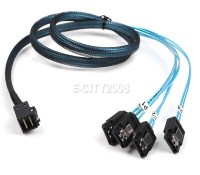 Internal HD Mini SAS SFF-8643 Host to 4X SATA 7-Pin Port Cable 1M 3.3FT