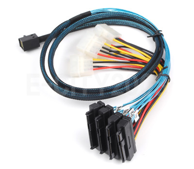 Mini SAS SFF-8643 to 4 SAS 29pin SFF-8482 Data Server Cable with IDE Power 1M