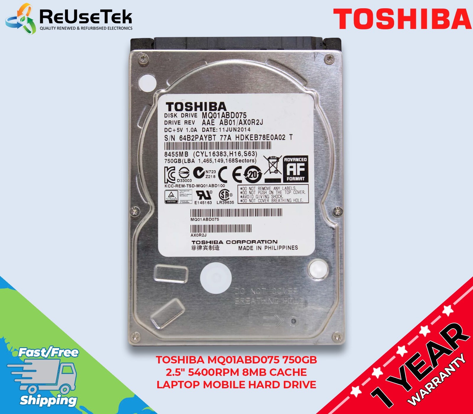 TOSHIBA MQ01ABD075 750GB 2.5