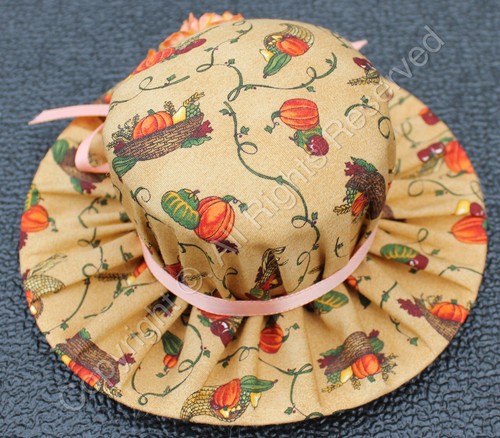 Handmade Hat Shaped Pin Cushion with Fall Themed Fabric, Bow, Flowers