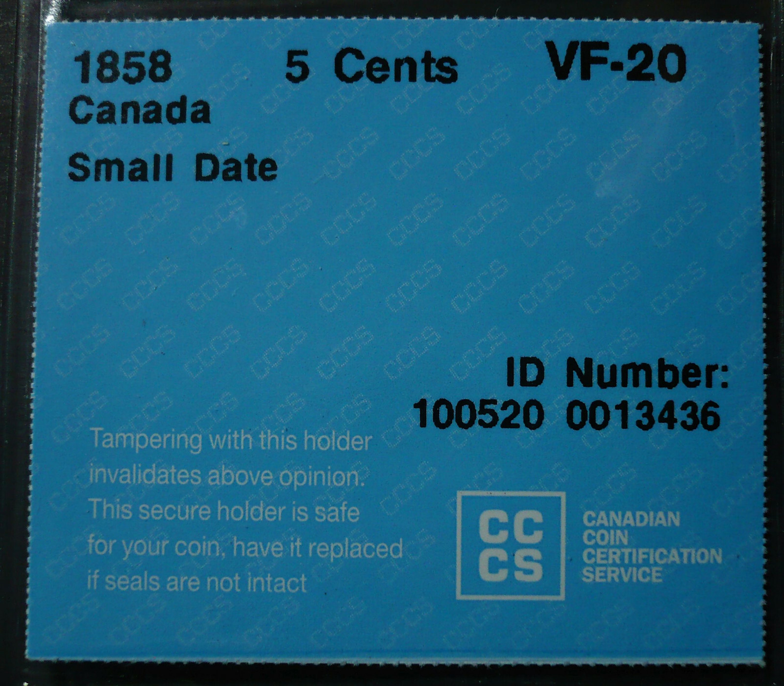 1858 Canada 5 Cents - Small Date, CCCS Certified