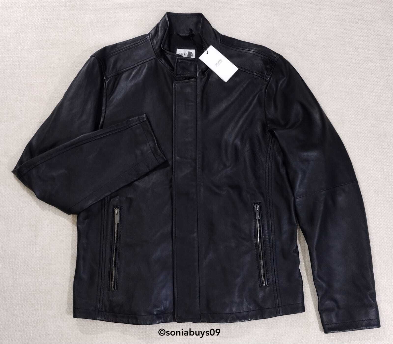 専用ARMANI COLLEZIONI leather jacket brown 80's] OLD GIORGIO ARMANI Zip Up Leather Jacket Size.46