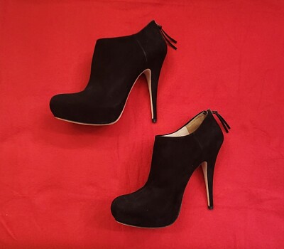 MUI MUI Black Suede 5'' Platform Heel Ankle Boots, Size 38, Made In Italy, MINT