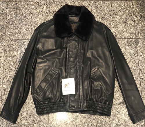 MARCO PIERGUIDI 革ジャケット Marco Pierguidi Black Leather Fur Collar Men's Bomber Jacket