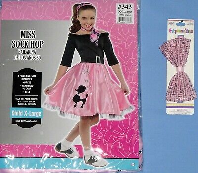 MISS SOCK HOP POODLE SKIRT 50'S DRESS COSTUME GIRLS-Lg 12-14;XL 14-16-hair-bow