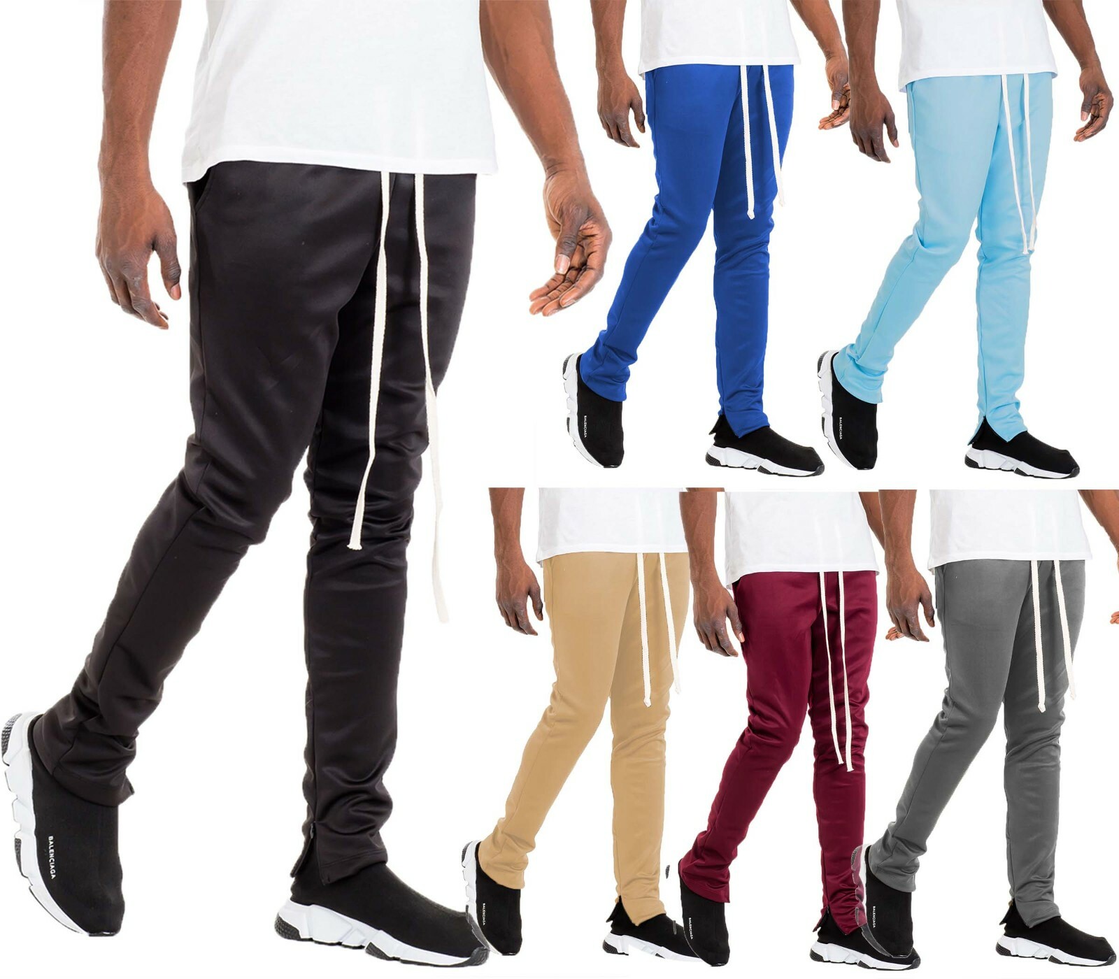 Mens Solid Plain Skinny Fit Track Pant Joggers Ankle Zipper | eBay