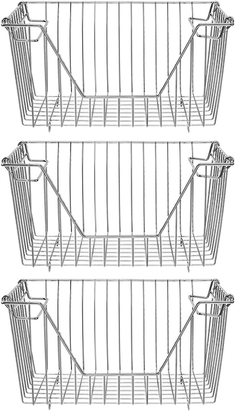 Stackable Storage Wire Baskets, Freezer Baskets for Chest Freezer Open Front