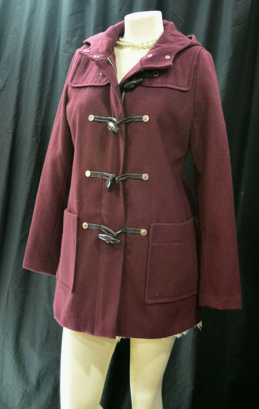 LIZ CLAIBORNE wine burgundy wool blend hooded toggle pea coat long jacket S VTG | eBay LIZ CLAIBORNE wine burgundy wool blend hooded toggle pea coat long jacket S VTG | eBay