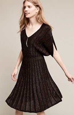 

Платье-свитер Anthropologie, черное, серебристое, плиссированное платье-свитер с эффектом металлик, S NWT, Black * silver