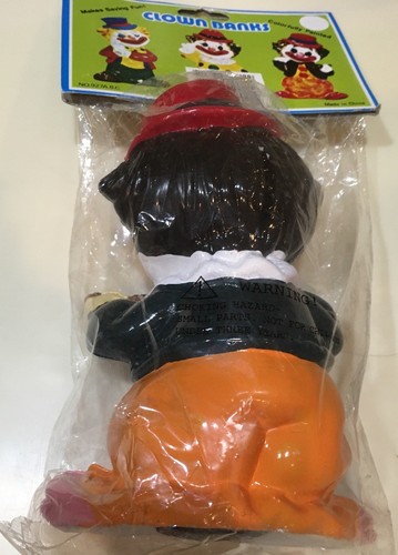 CUTE COLORFUL Vintage Plastic 7.5” CLOWN BANK Orange Playing Violin New Sealed