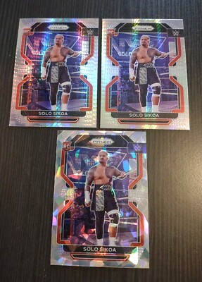2022 Panini Prizm WWE SOLO SIKOA Cracked Ice Prizm + (2) Silver Hyper Prizm RC