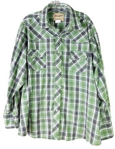 Wrangler XXL Green Plaid Snap Long Sleeve Lightweight
