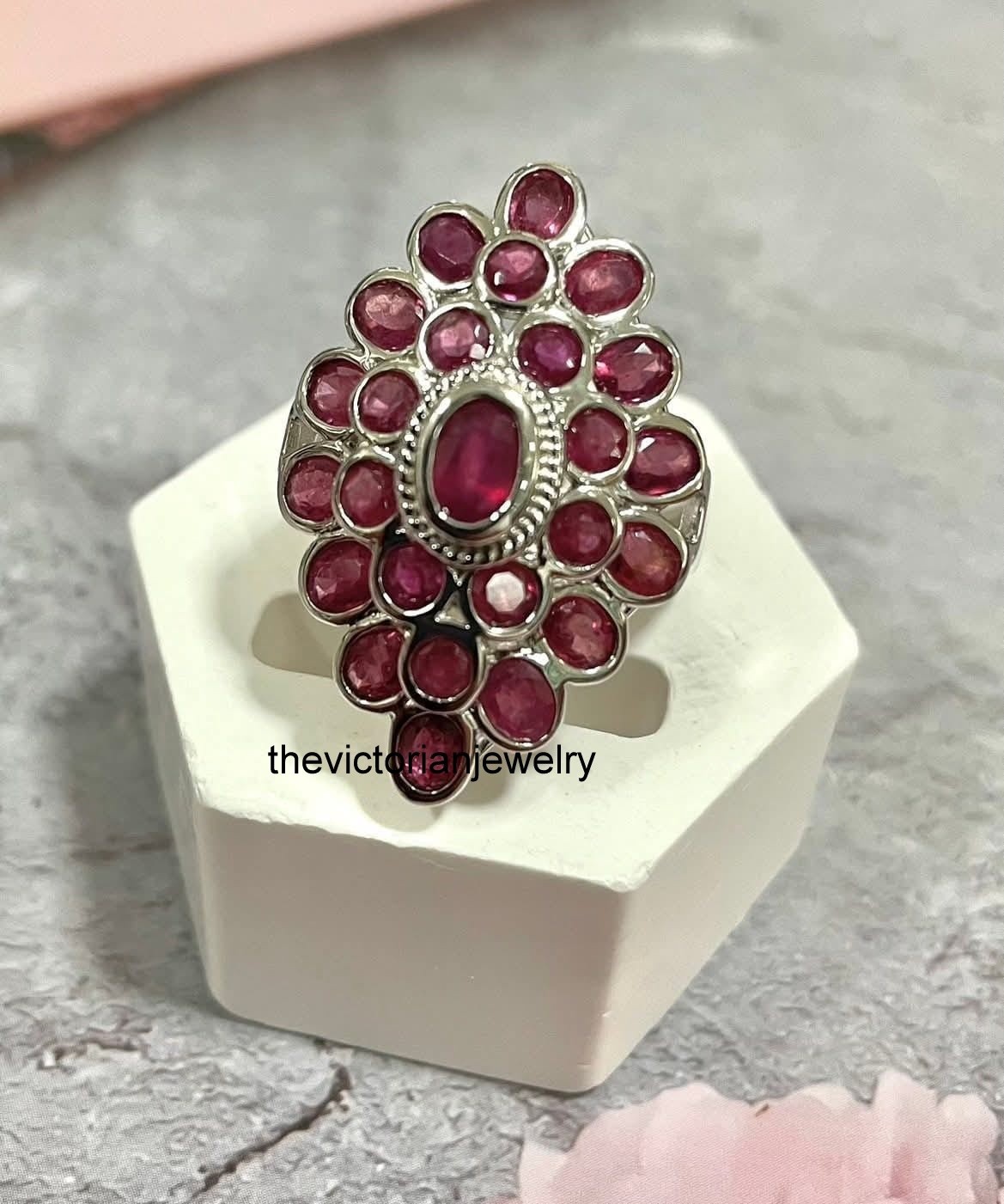Natural Ruby 925 Solid Silver Ring Handmade Victorian Jewelry Gift For Wife