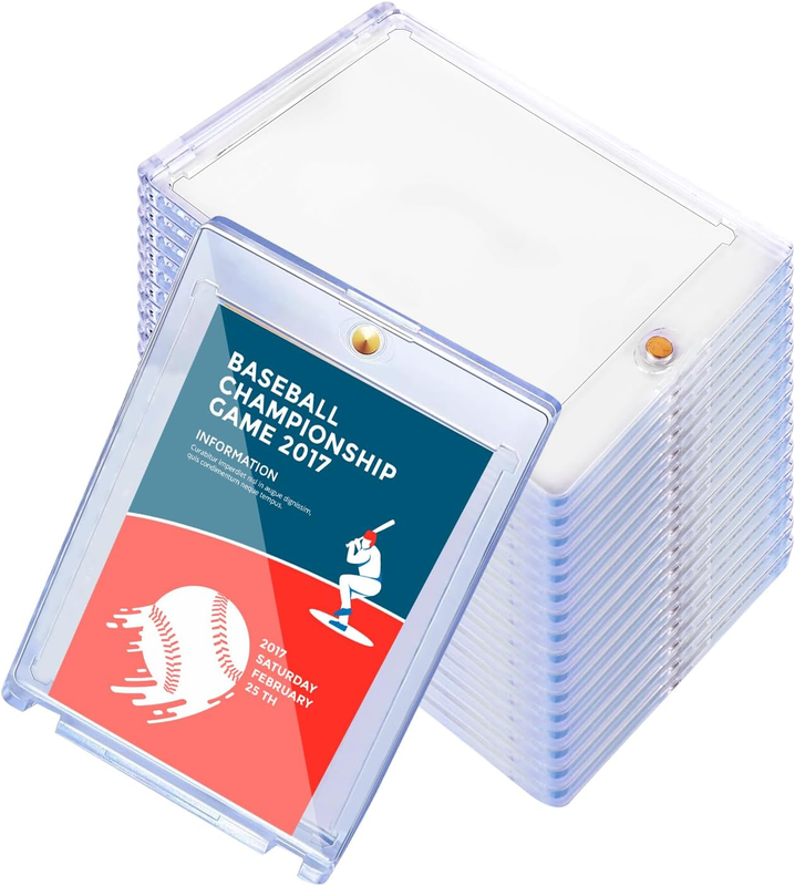 50 Pcs 55 Pt Acrylic Magnetic Card Holders(2.5 X 3.54 Inch), One Touch Card Holder Clear Card Protectors Hard Plastic Magnetic Card Case for Sports Baseball Trading Card Storing Displaying