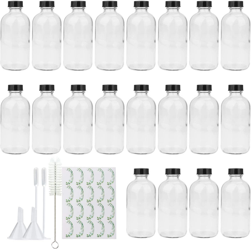 , 20 Pack Glass Storage Bottles With Black Lids (20 Label