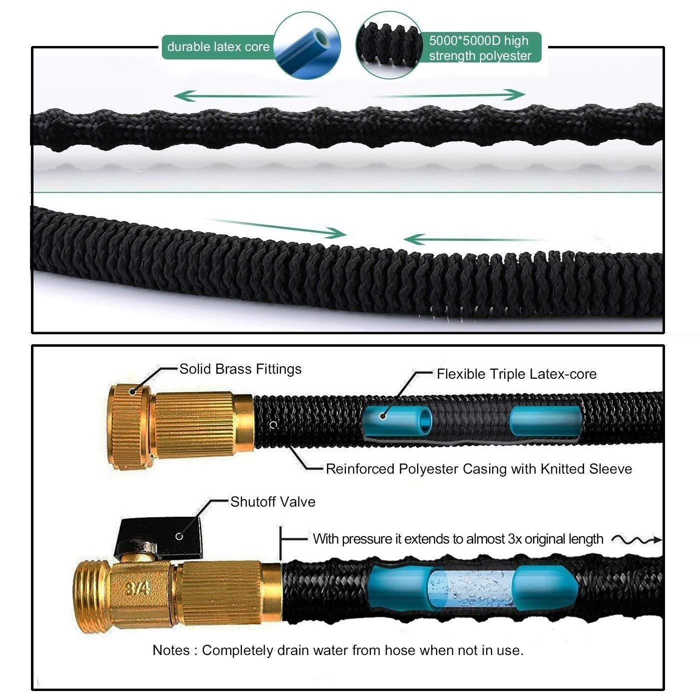 3KM Garden Hose - 100 Ft Heavy Duty - Expandable Kink Free - 9 Pattern Sprayer