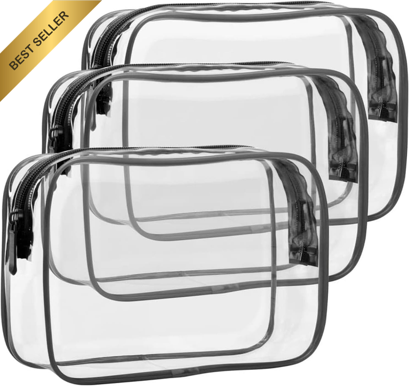 3 Pcs Clear TSA Approved Toiletry Bags - Clear Makeup Bags, Travel Bags, Waterpr