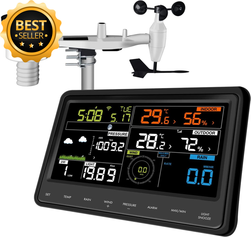WS2910 Wi-Fi Weather Station Color Display with Wireless Outdoor Solar Powered 7