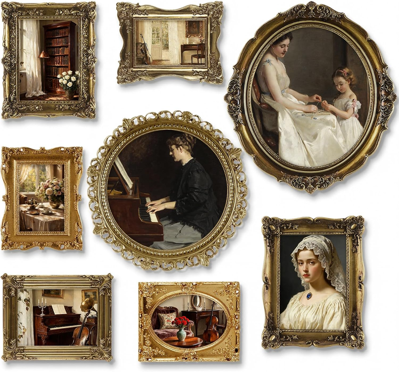 8 Pcs Vintage Picture Frames Set for Gallery Wall Gold Bronze Ornate