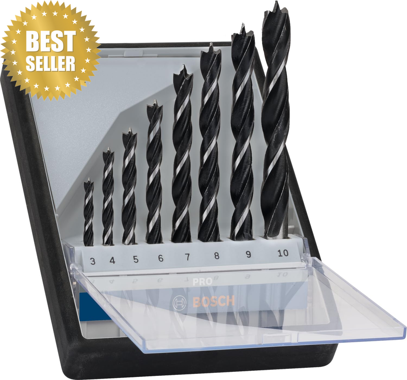 8X PRO Wood Brad Point Drill Bit Set (For Softwood, Hardwood, Ø 3,0, 4,0, 5,0, 6