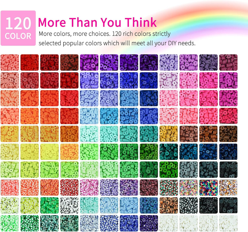 20,000 Pcs Clay Beads Bracelet Making Kit, 120 Colors 6 Boxes Polymer Beads Spac