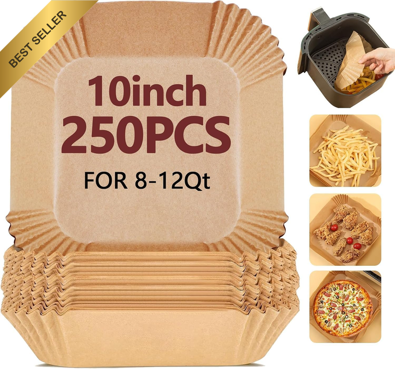 10 Inch Air Fryer Liners Disposable-250Pcs Square Parchment Paper Liners,Heat Re