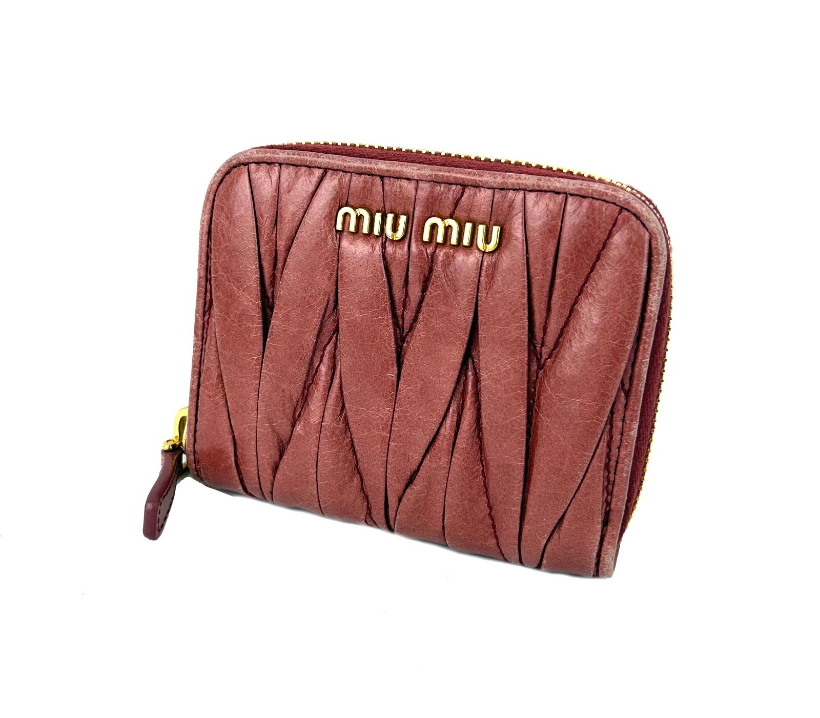 miu miu Pink Leather Bifold Small Coin Case Wallet