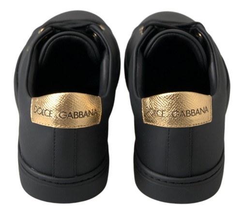 Pre-owned Dolce & Gabbana Dolce&gabbana Women Black Sneakers 100% Leather Lace Up Athletic Trainer Shoes