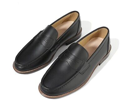 Firenze Atelier Men's Matte Black Leather Moc Toe Penny Loafers Slip On Shoes