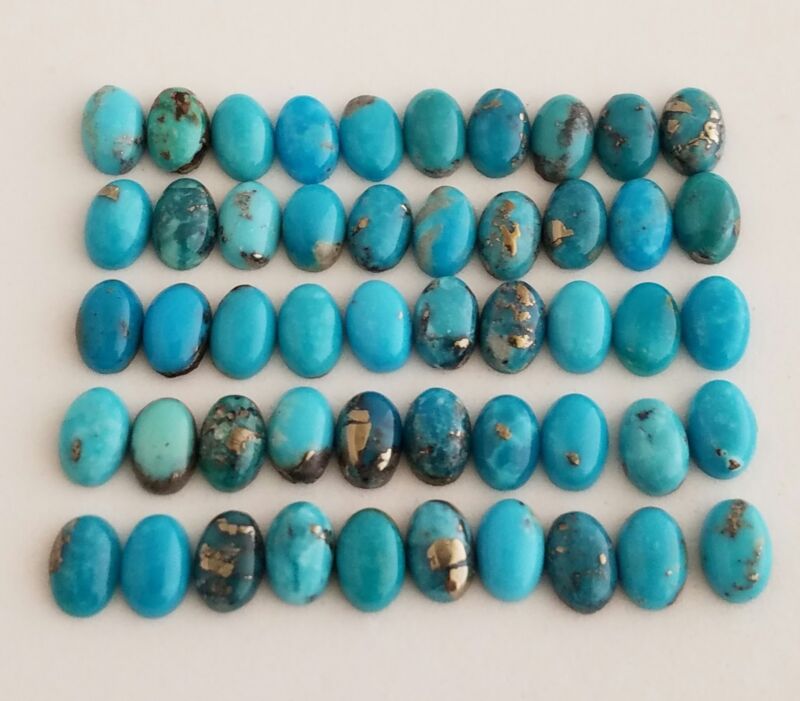 50 Oval Shaped 100% Genuine Persian Turquoise Cabochons 4x6mm