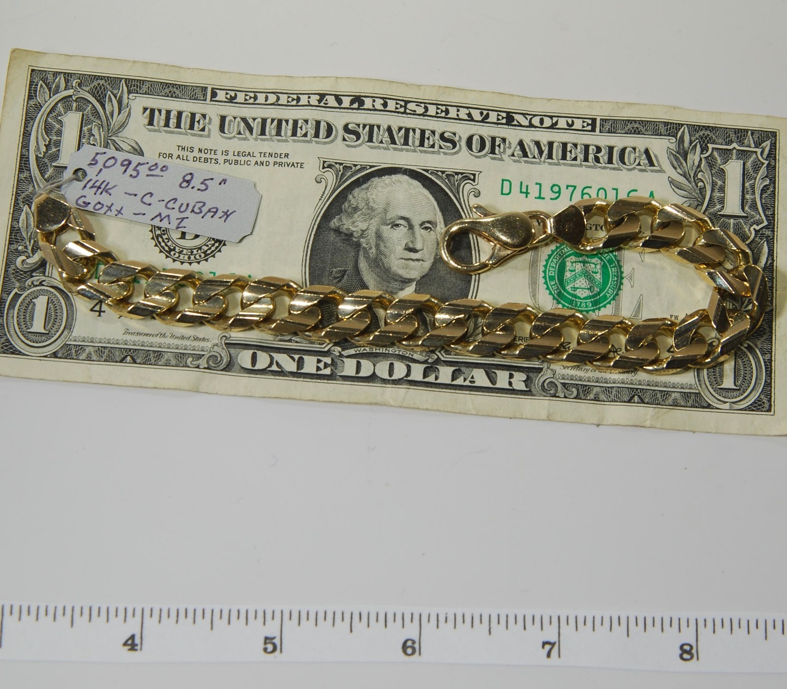 14 karat yellow gold  Concave Curb Cuban  link bracelet 54 gram 8 1/2 inch