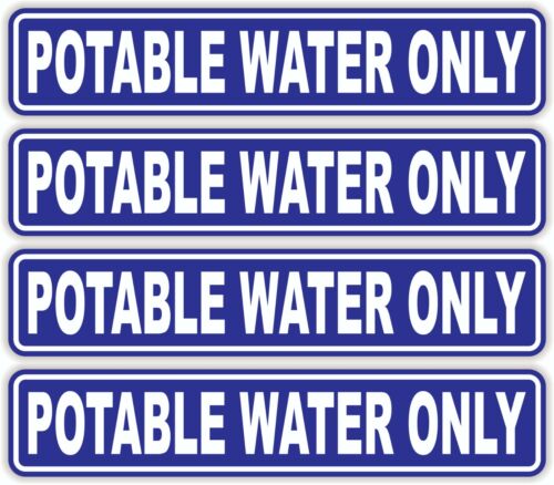 4-pack POTABLE WATER ONLY Vinyl Stickers | Decals Labels Blue & White 1.25x6.25