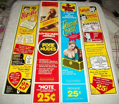 1967, 1970+ VINTAGE LOT OF 4 CONDOM NOVELTY MACHINE DECAL LABELS UNUSED