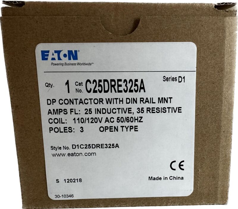 Eaton Cutler-Hammer DP 3 Pole Contactor W/ Din Rail C25DRE325A Series D1 BNIB 