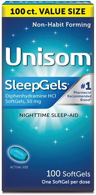Unisom Sleep Gels Softgels Sleep Aid 100ct -Expiration Date 03-2024