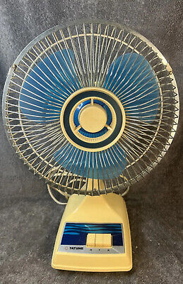 Vintage Tatung Blue Oscillating Desk Fan 2-Speed Model LE-9 Rotating Tested