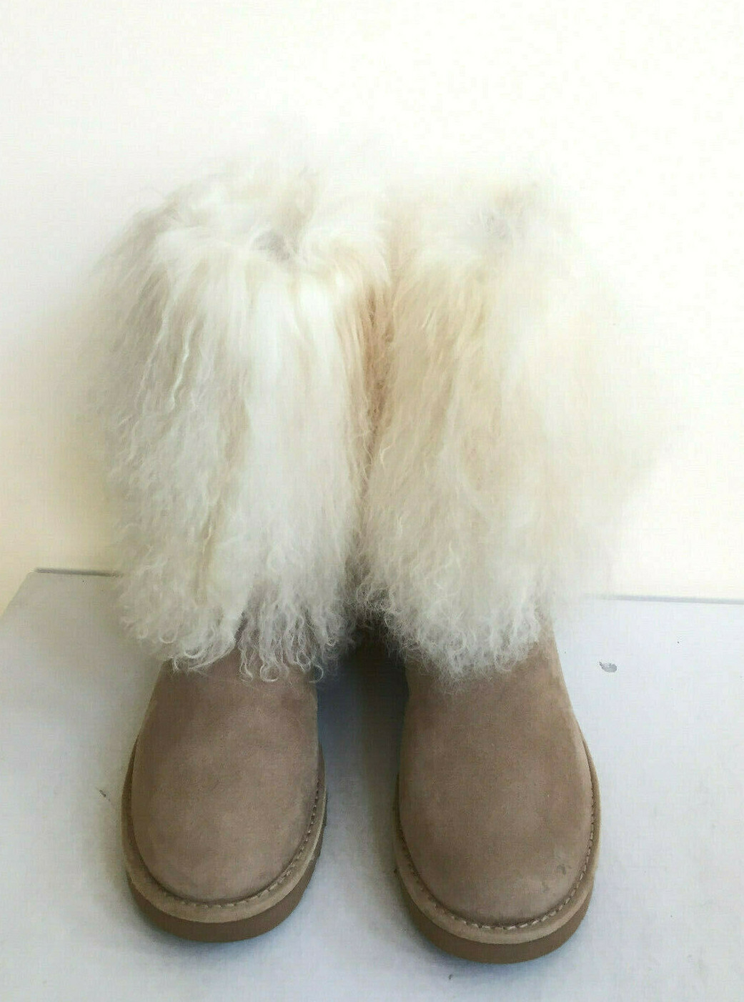 Pre-owned Ugg Lida Classic Mongolian Sheepskin Cuff Natural Boot Us 7 / Eu 38 / Uk 5.5 In Beige
