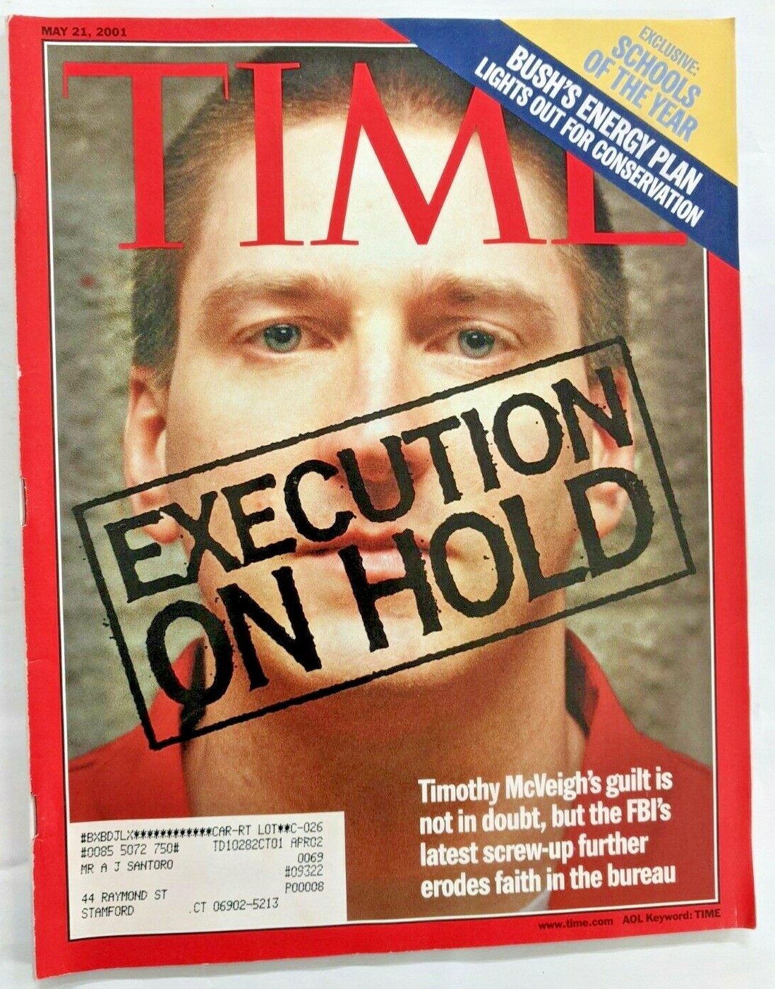 Time Magazine May 21, 2001 Execution On Hold Timothy McVeigh