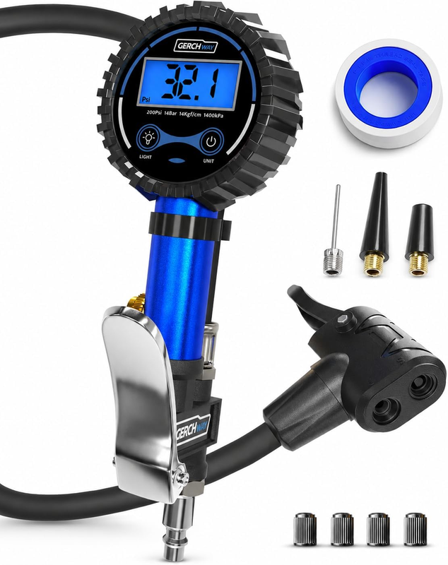 Presta Valve Air Chuck – Digital Bike Tire Inflator with Pressure Gauge – Schrad
