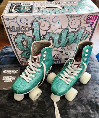 CRAZY Skates Disco Glam Teal Glitter Roller Skates Size Small Adjustable Size